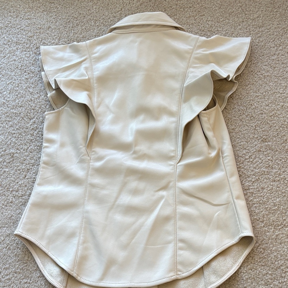 GAP Ivory Button-Up Pleather Ruffle Top - Picture 5 of 6